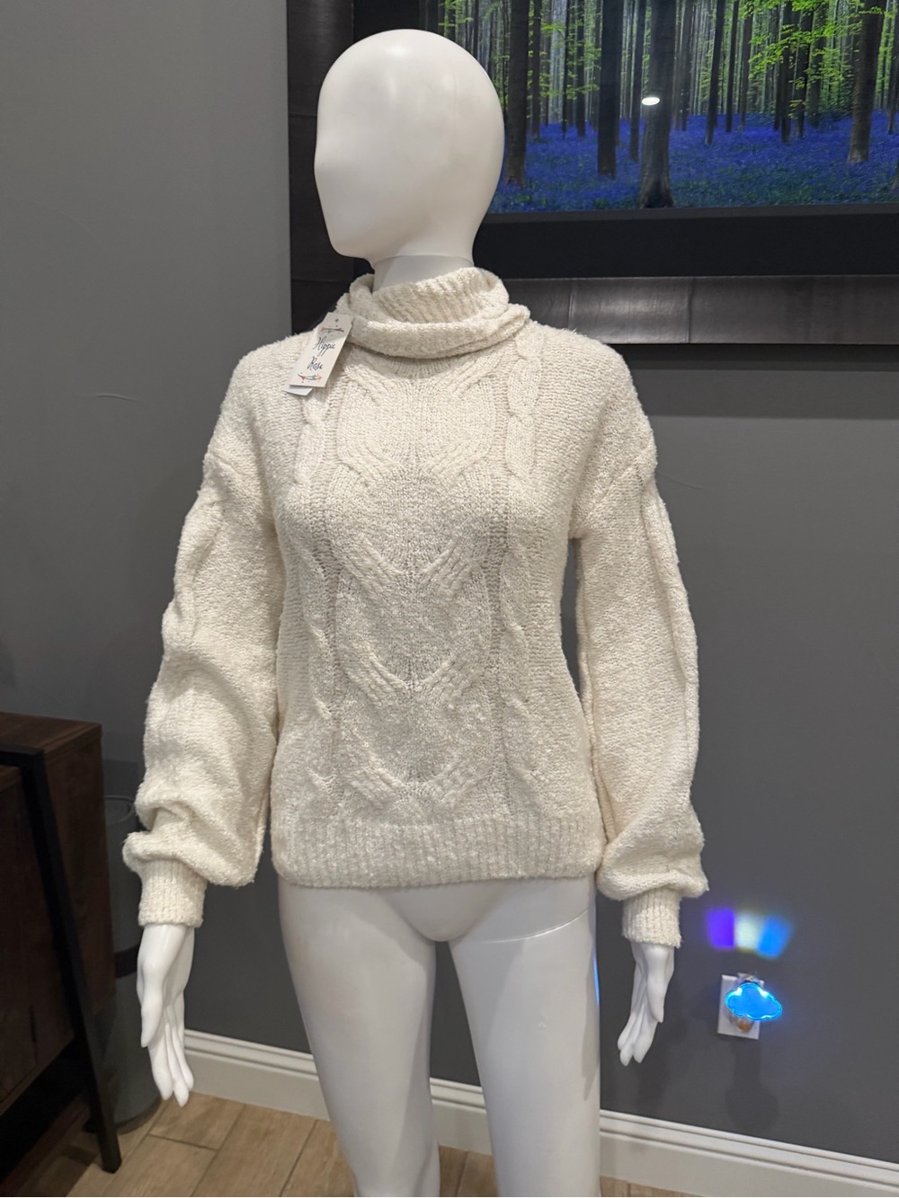 Hippie Rose Winter White Cable Knit Turtleneck Sweater XS NWT